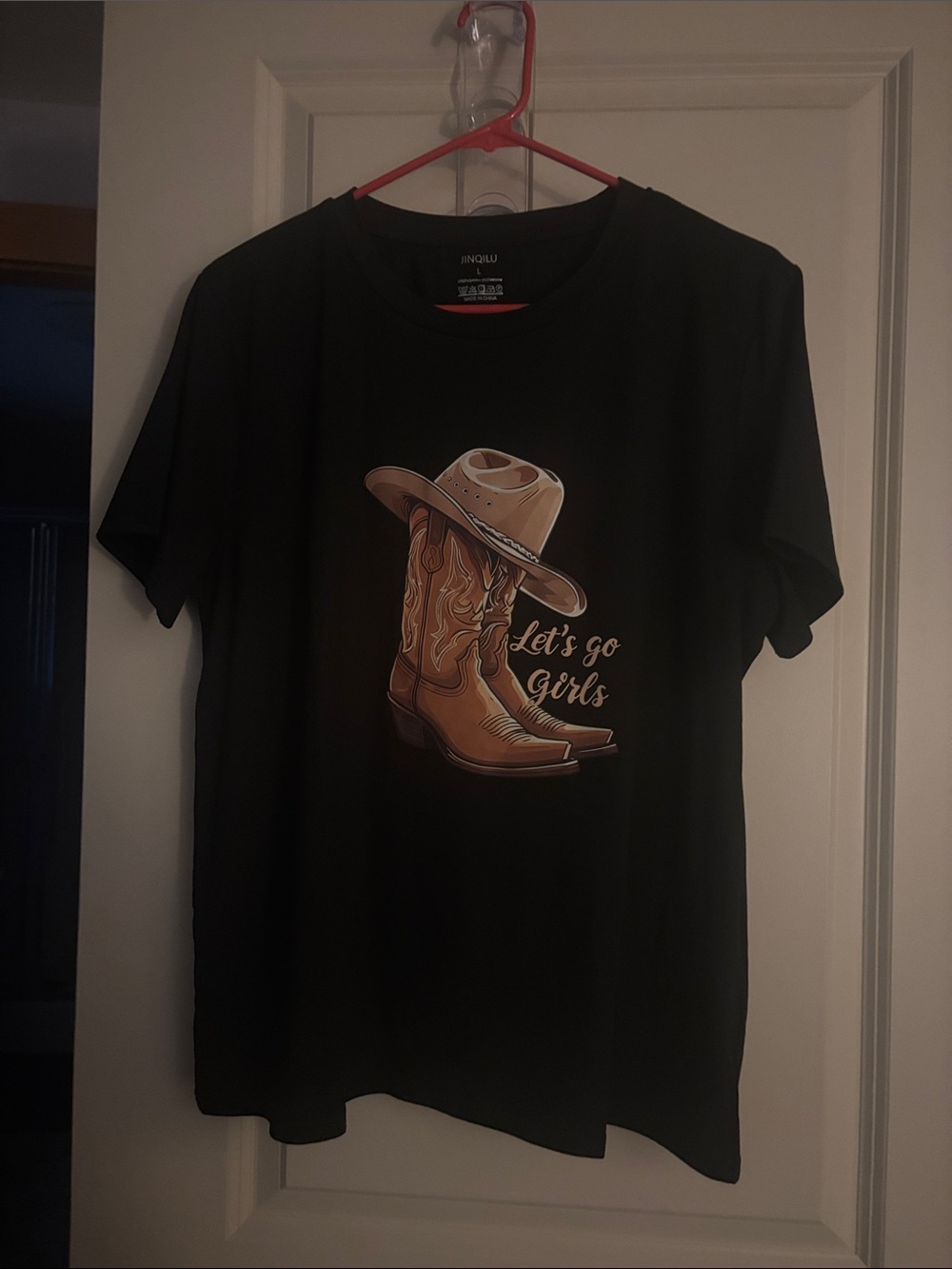 Women’s Black Graphic Tee with Brown Cowboy Boots & Hat Print